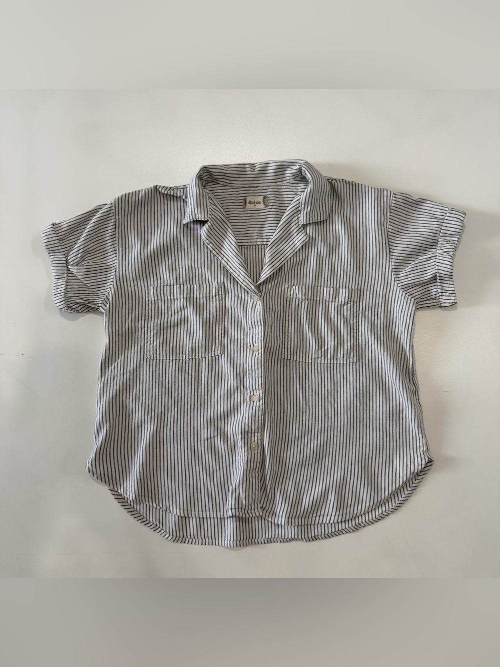 Altar’d State Women’s White-Black Striped Short-Sleeve Button-Down Shirt Size M